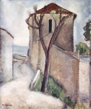  son - arbre et maison 1919 Amedeo Modigliani